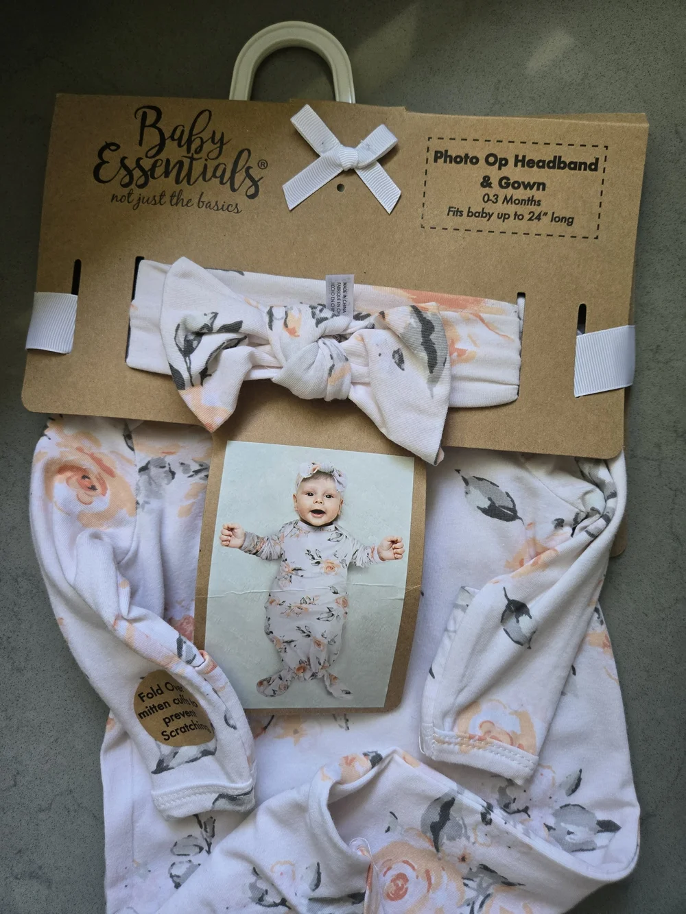 Baby Essentials Floral Swaddle & Headband Set - White/Peach